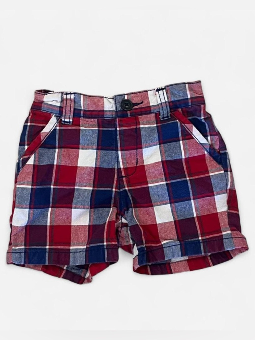 Gymboree Red, Navy & White Plaid Flat Front Boys Shorts